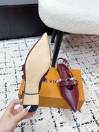 LV 26s Slingback Flats Burgundy Cowhide 616913
