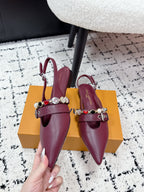 LV 26s Slingback Flats Burgundy Cowhide 616913