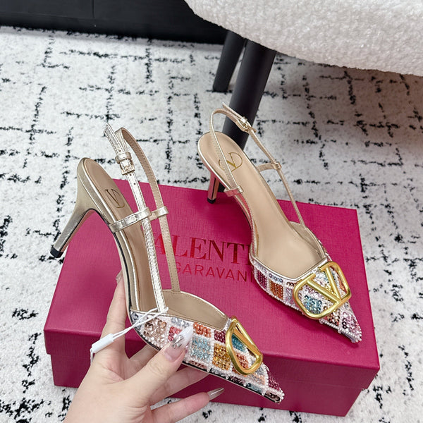 VT Signature Slingback Beige Multicolor Sequined & Beaded 617365
