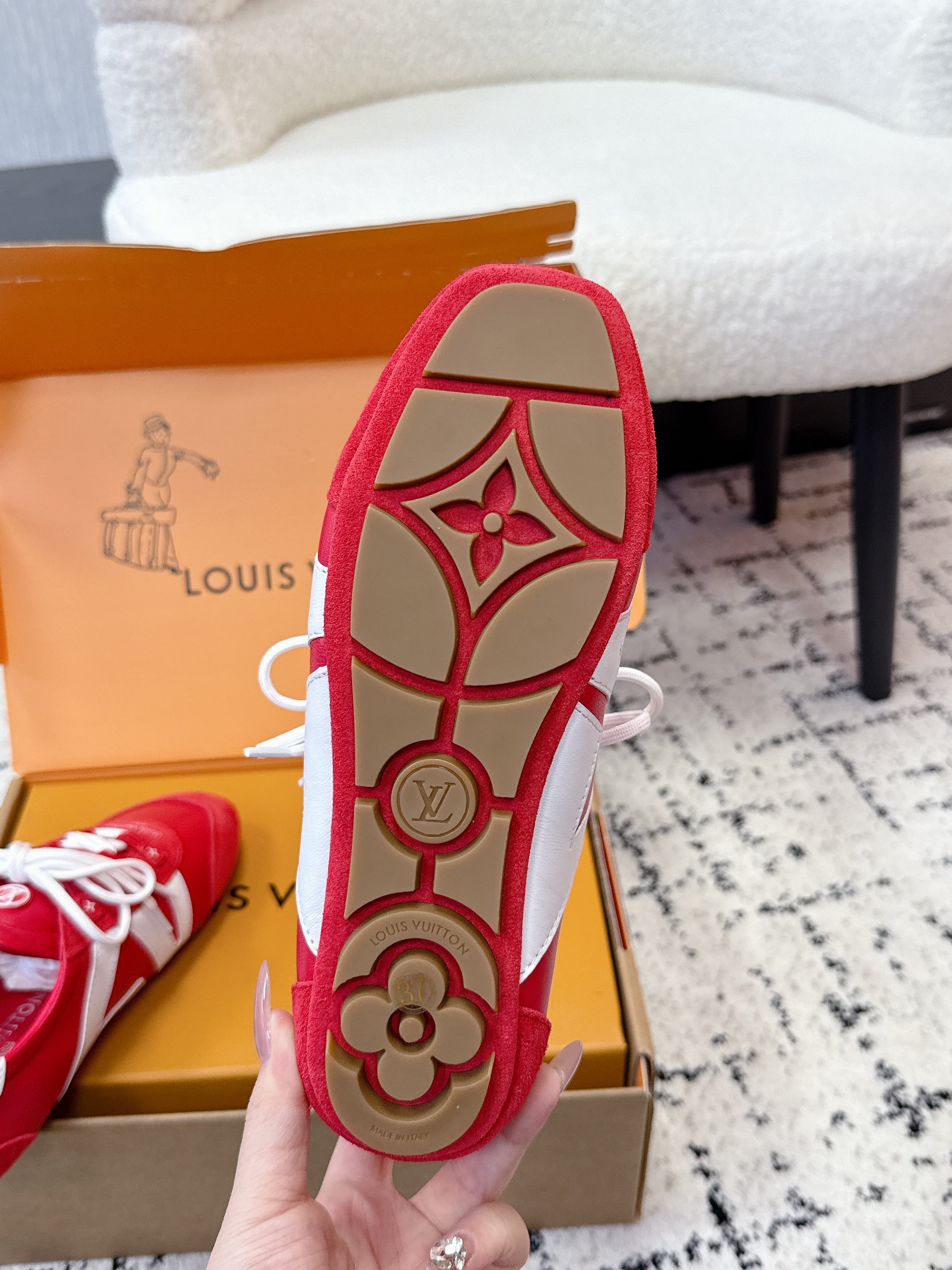 LV Sneakerina Sneaker Red White Suede Leather 616976