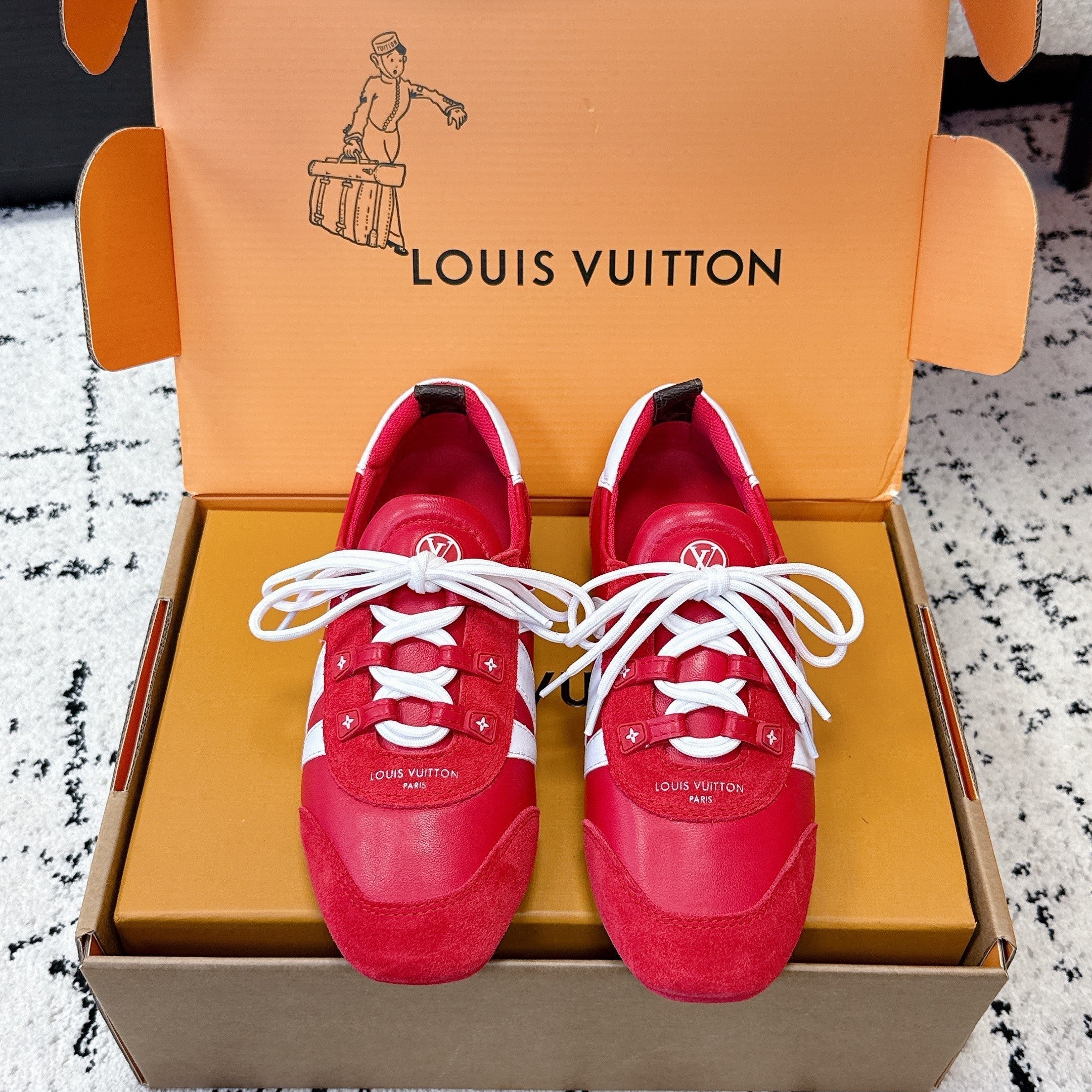 LV Sneakerina Sneaker Red White Suede Leather 616976
