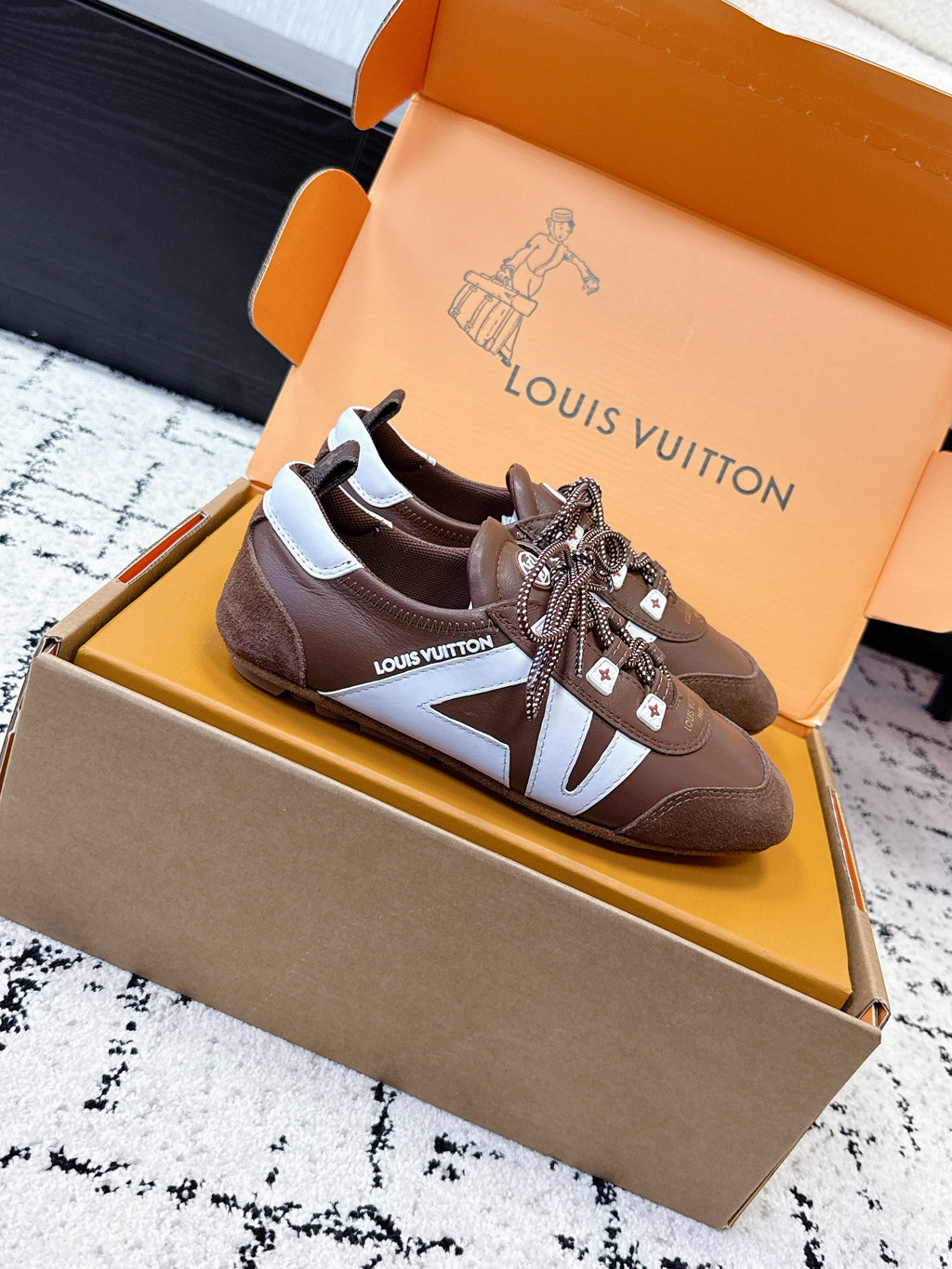LV Sneakerina Sneaker Brown White Suede Leather 616977