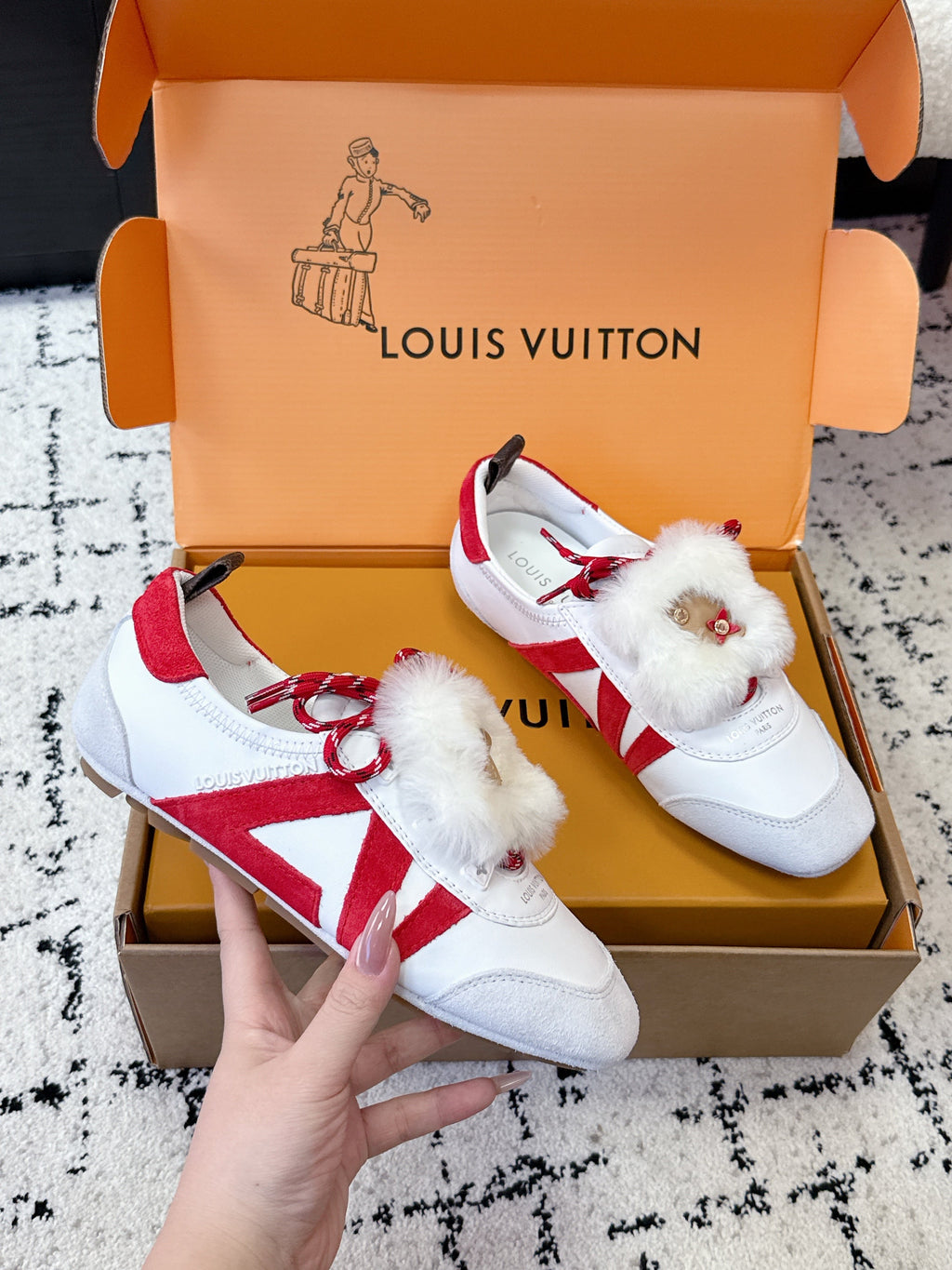 LV Sneakerina Sneaker With Vivienne White Red Suede 616978