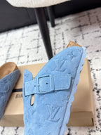 LV Cosy Comfort Mules Blue Brown Monogram Suede 616983