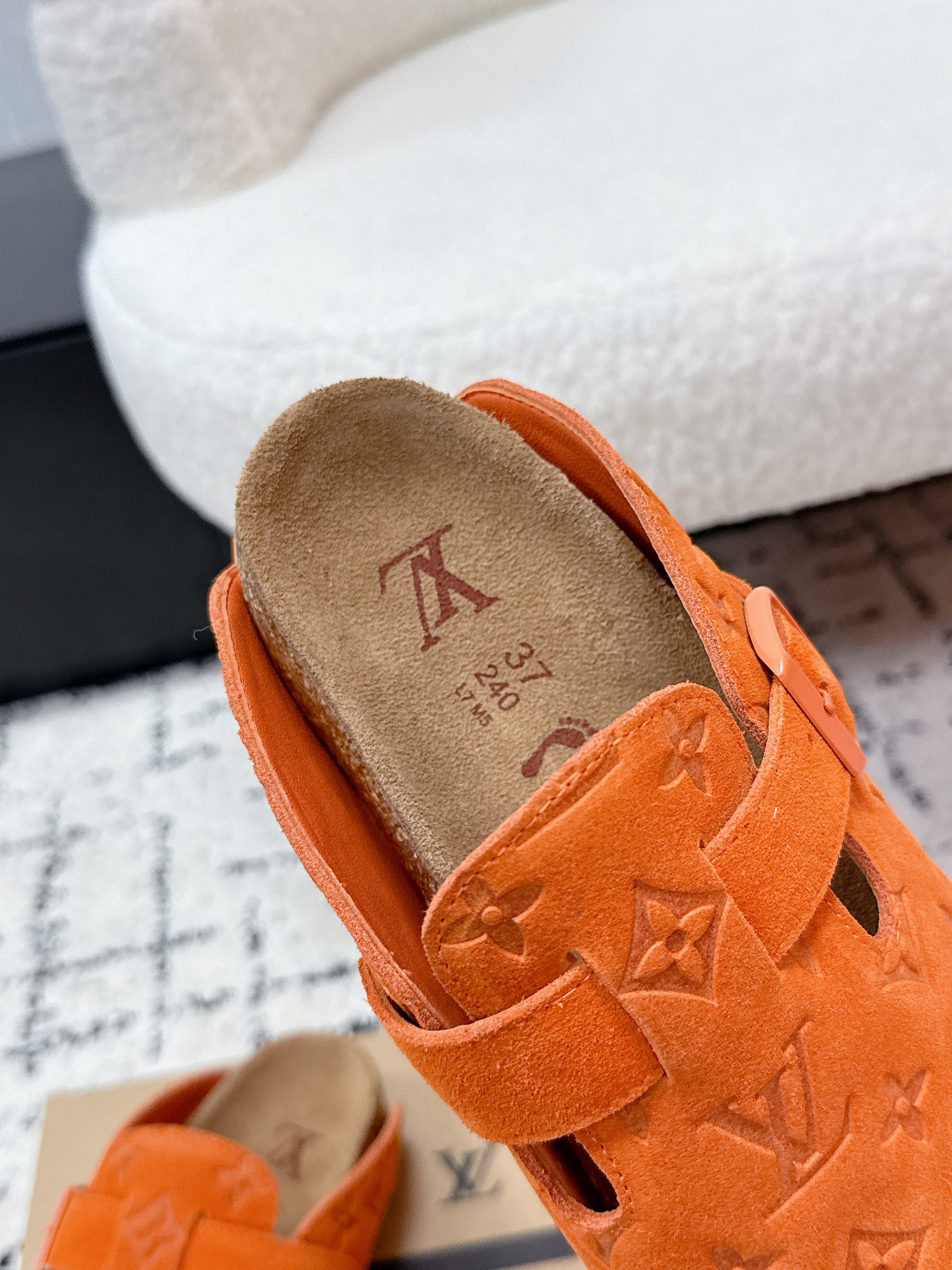 LV Cosy Comfort Mules Orange Brown Monogram Suede 616984