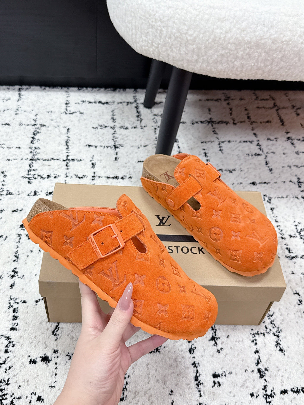 LV Cosy Comfort Mules Orange Brown Monogram Suede 616984