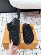 LV Cosy Comfort Mules Full Black Monogram Suede 616989