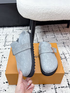 LV Cosy Comfort Mules Light Grey Monogram Denim 616993