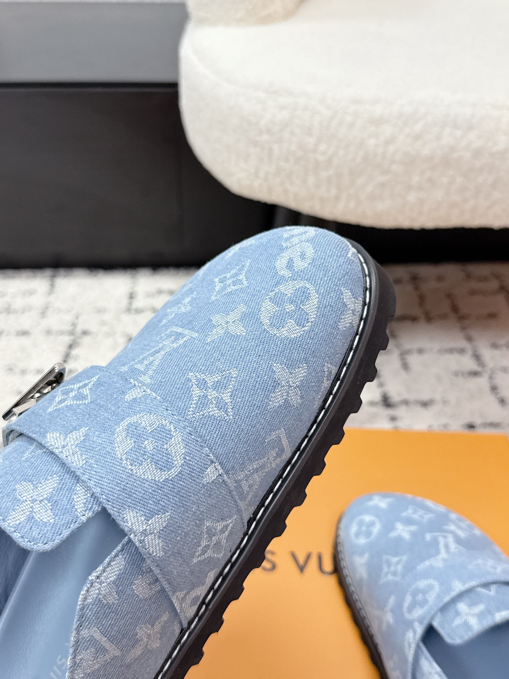 LV Cosy Comfort Mules Light Blue Monogram Denim 616994