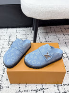 LV Cosy Comfort Mules Light Blue Monogram Denim 616994