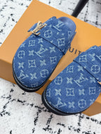 LV Cosy Comfort Mules Blue Monogram Denim 616996