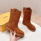 Fendi 25 Short Boots Caramel Brown Suede 500934