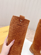 Fendi 25 High Boots Caramel Brown Suede 500939