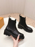 LV 2026 Beaubourg Platform Ankle Boot Black Calfskin 595465