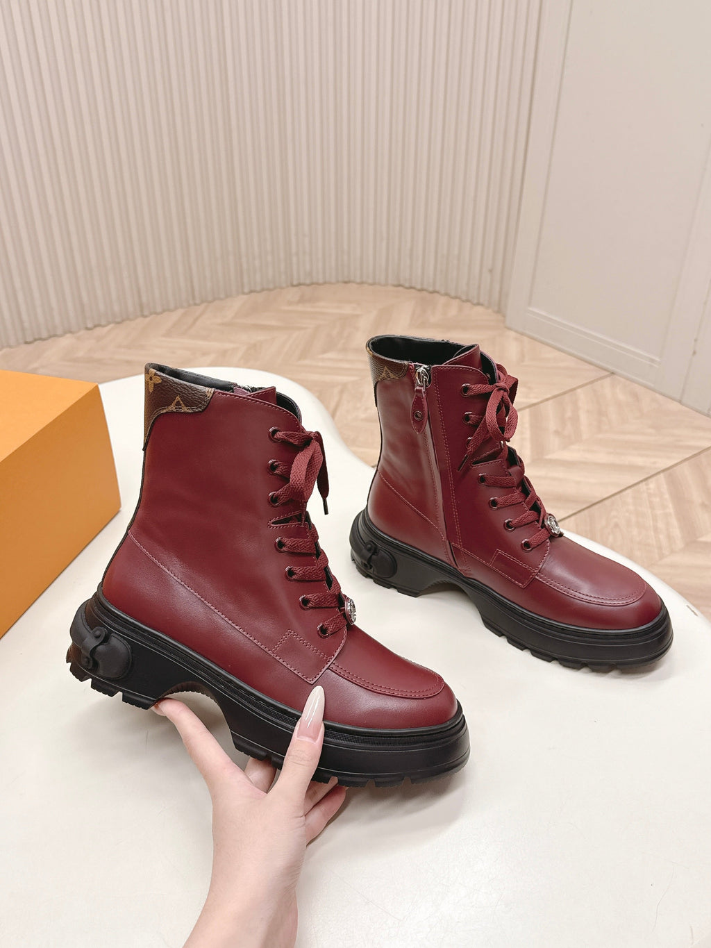 LV 2026 Laureate Platform Desert Boot Burgundy Calfskin 595452