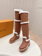 LV 2026 Territory Flat Thigh Boot Brown White Nubuck Calf Leather 595432