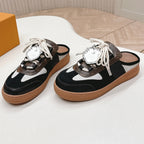 LV 2026 Lous Open Back Sneaker Black Brown Suede Canvas Leather 595415