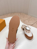LV 2026 Lous Open Back Sneaker White Brown Canvas Leather 595416