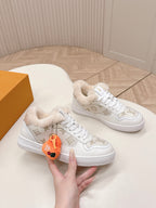 LV Stadium Sneaker White Beige Cowhide Cotton Wool 595427