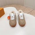 LV Stadium Sneaker White Brown Suede Wool 595425