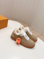 LV Stadium Sneaker White Brown Suede Wool 595425