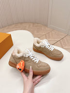 LV Stadium Sneaker White Brown Suede Wool 595425