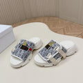 CD 26s Platform Slippers 35 Blue White Canvas Lambskin 643809