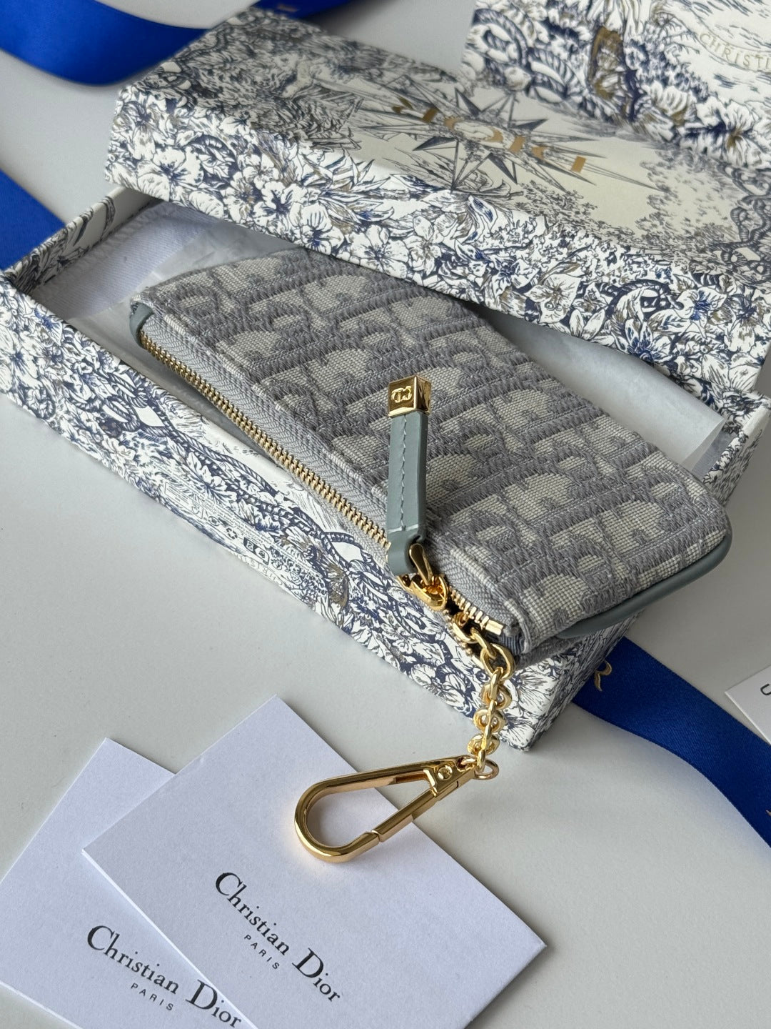 CD 30 Montaigne Coin Purse Key Bag Grey Jacquard GHW