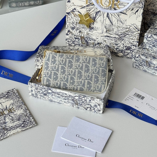 CD 30 Montaigne Coin Purse Key Bag Grey White Jacquard GHW