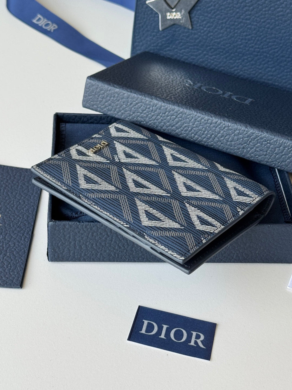CD Diamond Saddle Passport Blue Beige Cowhide