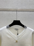 CC 26 Long-sleeved Top With Lace Neckline and Cuffs Wool 652456