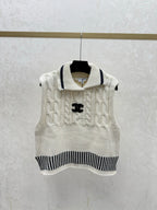 CC 26 Collared Knitted Vest Red and Cream Wool 331417