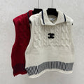 CC 26 Collared Knitted Vest Red and Cream Wool 331417