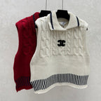 CC 26 Collared Knitted Vest Red and Cream Wool 331417