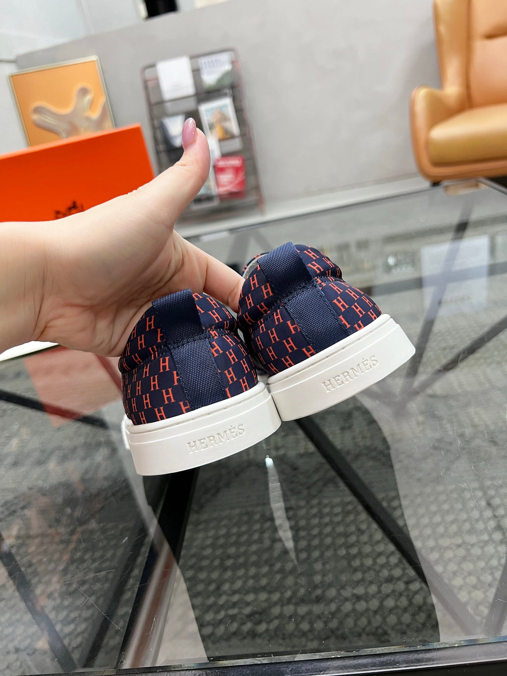 HM Men's Lucky Slip-on Blue Red Printed Fabric 741688