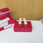 Viv Diamond Mules Red Silk 247391