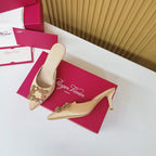 Viv Diamond Mules Champagne Silk 247392
