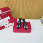 Viv Diamond Mules Black Silk 247394