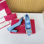 Viv Button Pumps Mist Blue Silk 247406