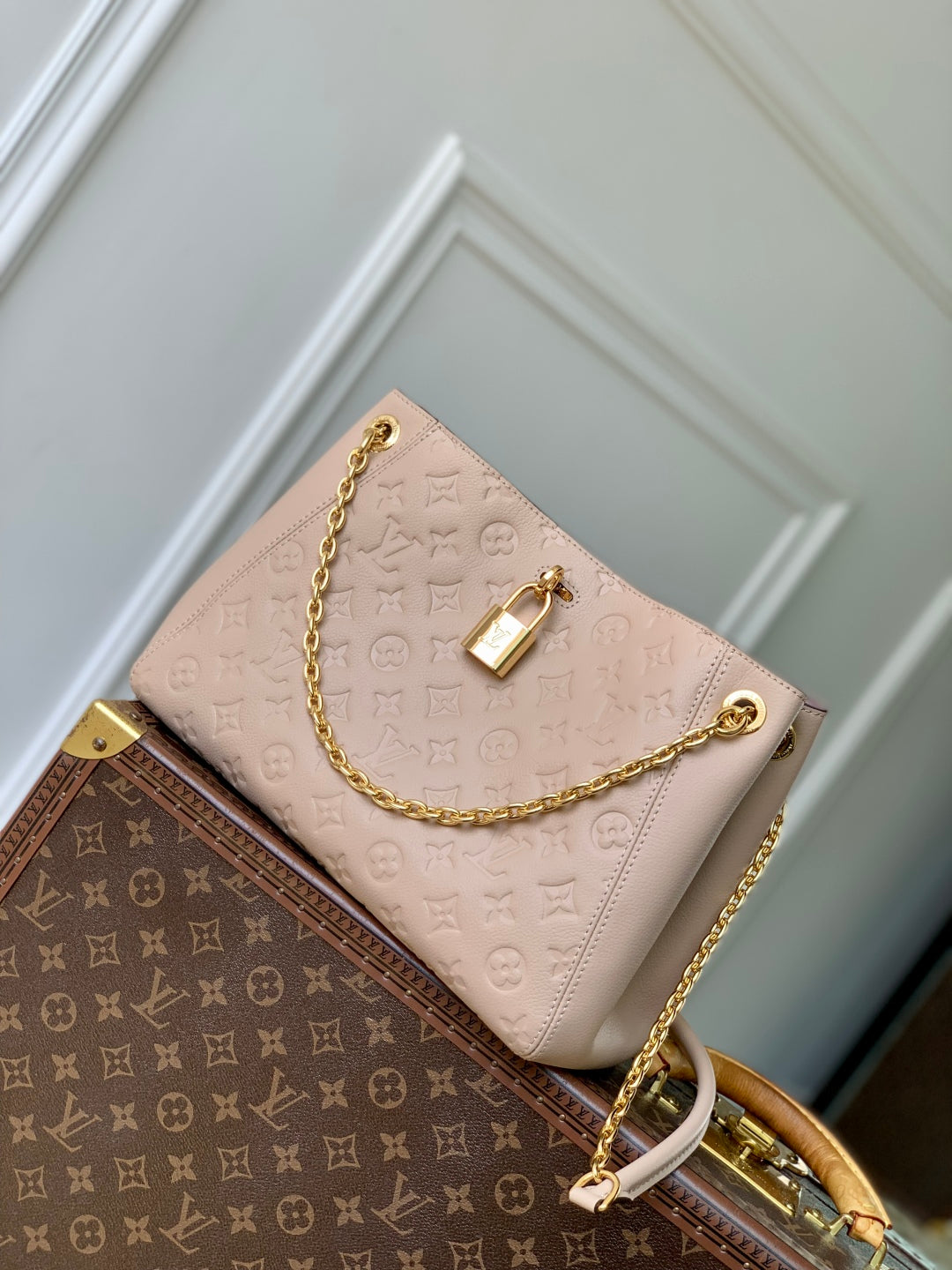Anytime 34cm Tote Bag Pure Beige Gold Empreinte leather 251568