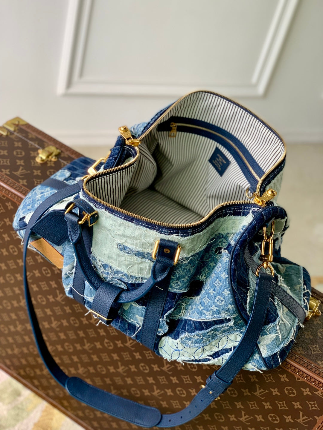LV 2025 Keepall Bandoulière 50 Bag Blue Denim Cowhide 346569