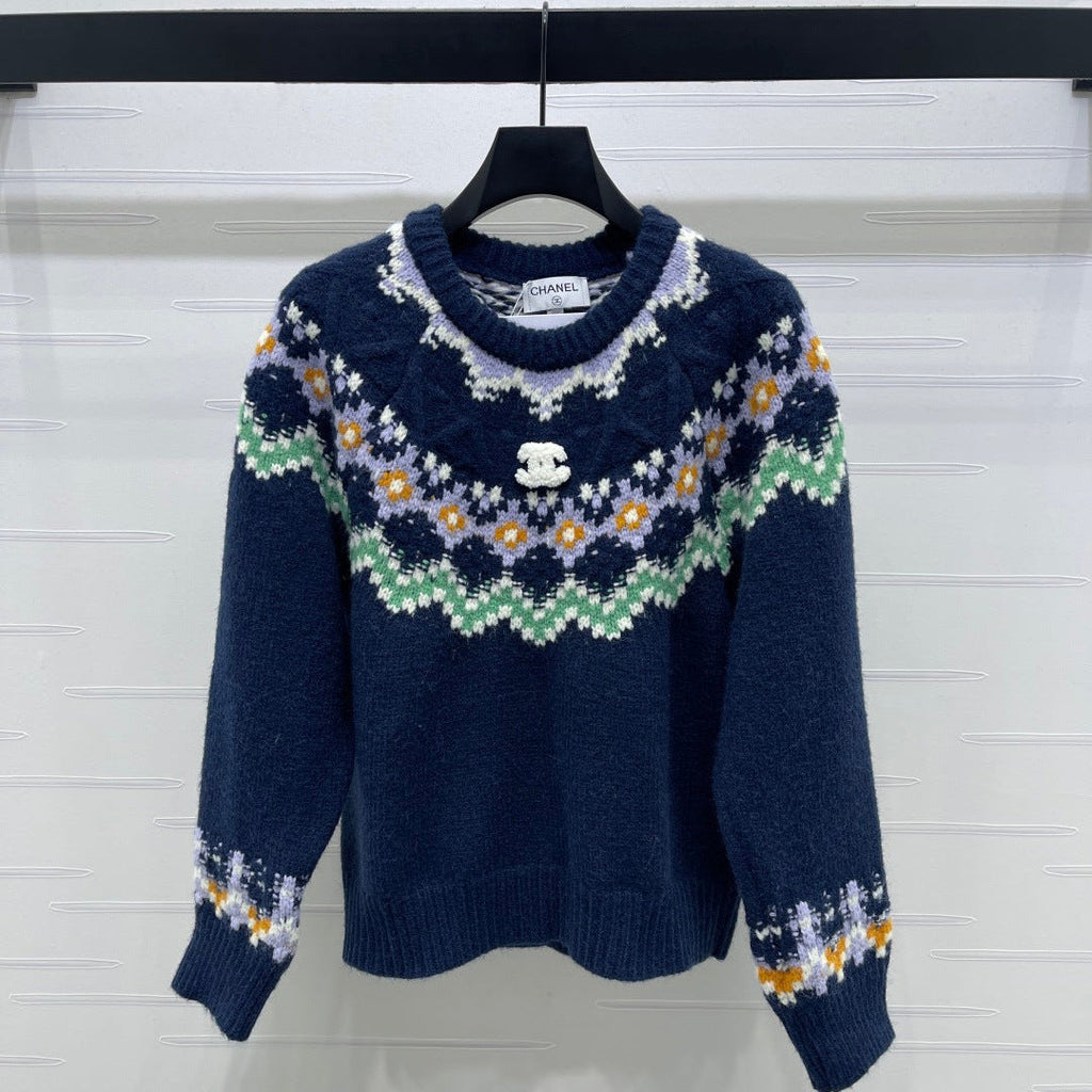 Chanel 2025 Sweater Dark Blue Mix Colors Wool Nylon 319616