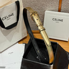 CL Gold 25mm Triomphe Metal Gold Metallic Black Cowhide 615555