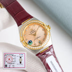 Omega Constellation 29mm Diamond Bezel Diamond Numerals Crocodile Leather