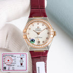 Omega Constellation 29mm Diamond Bezel Diamond Numerals Crocodile Leather