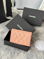 CC Boy Flap Card Holder Light Pink Gold-tone Grained Calfskin 242856