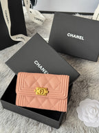 CC Boy Flap Card Holder Light Pink Gold-tone Grained Calfskin 242856