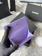 CC Boy Flap Card Holder Purple Gold-tone Grained Calfskin 242860