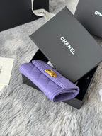 CC Boy Flap Card Holder Purple Gold-tone Grained Calfskin 242860