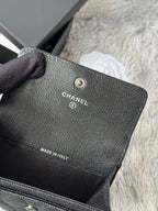 CC Boy Flap Card Holder Black Sliver-tone Grained Calfskin 242888